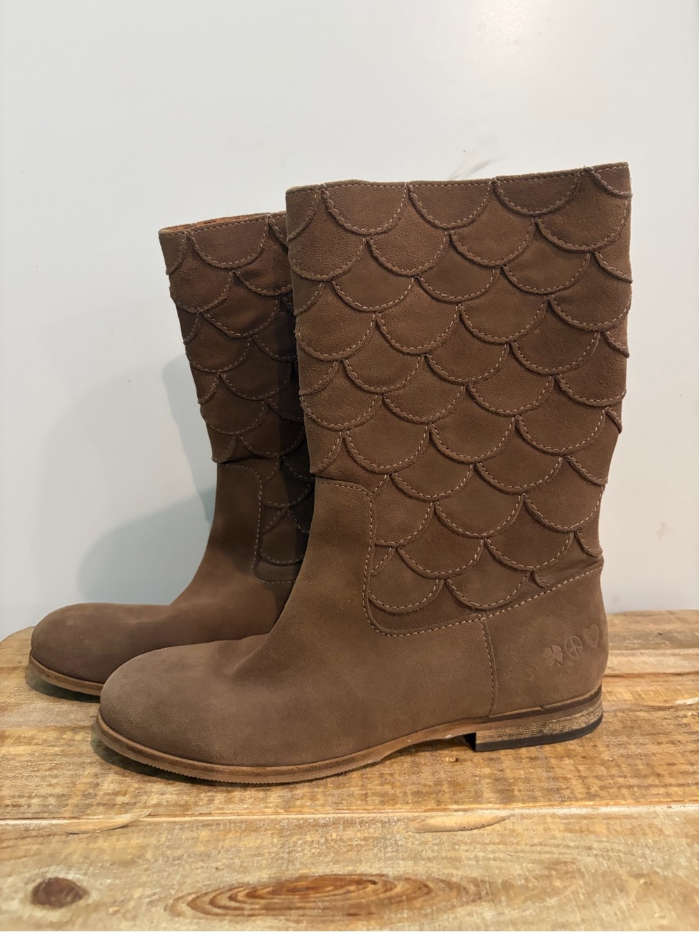 Lucky Brand Brown Suede Scalloped Shaft Mid-Calf Boots